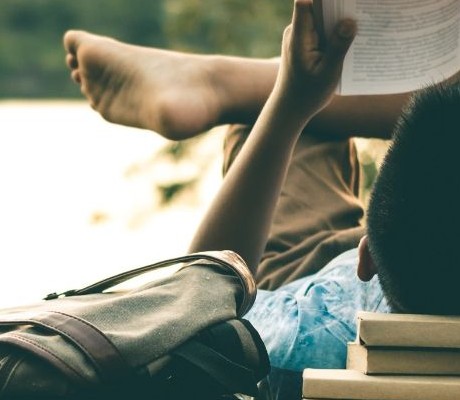 Boy reading book